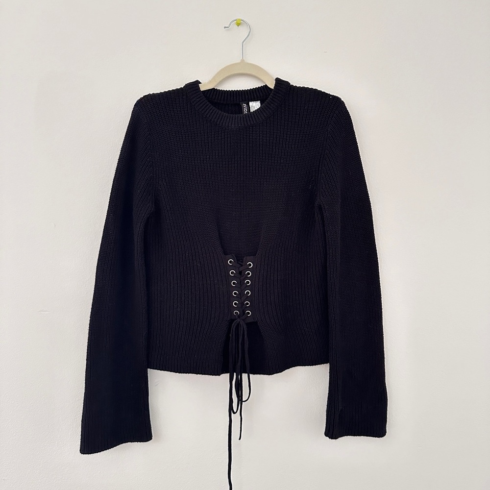 Lace- Up Front Ribbed Sweater
